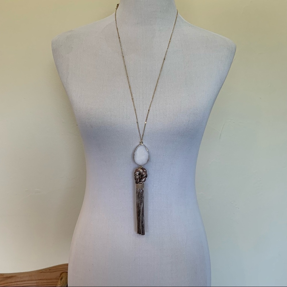 White stone tassel necklace